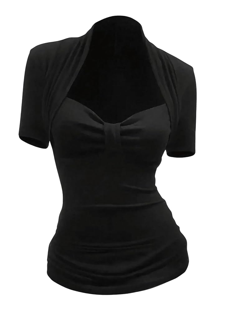 RoseSeek Women's Sweetheart Neck Ruched Bust T Shirt Short